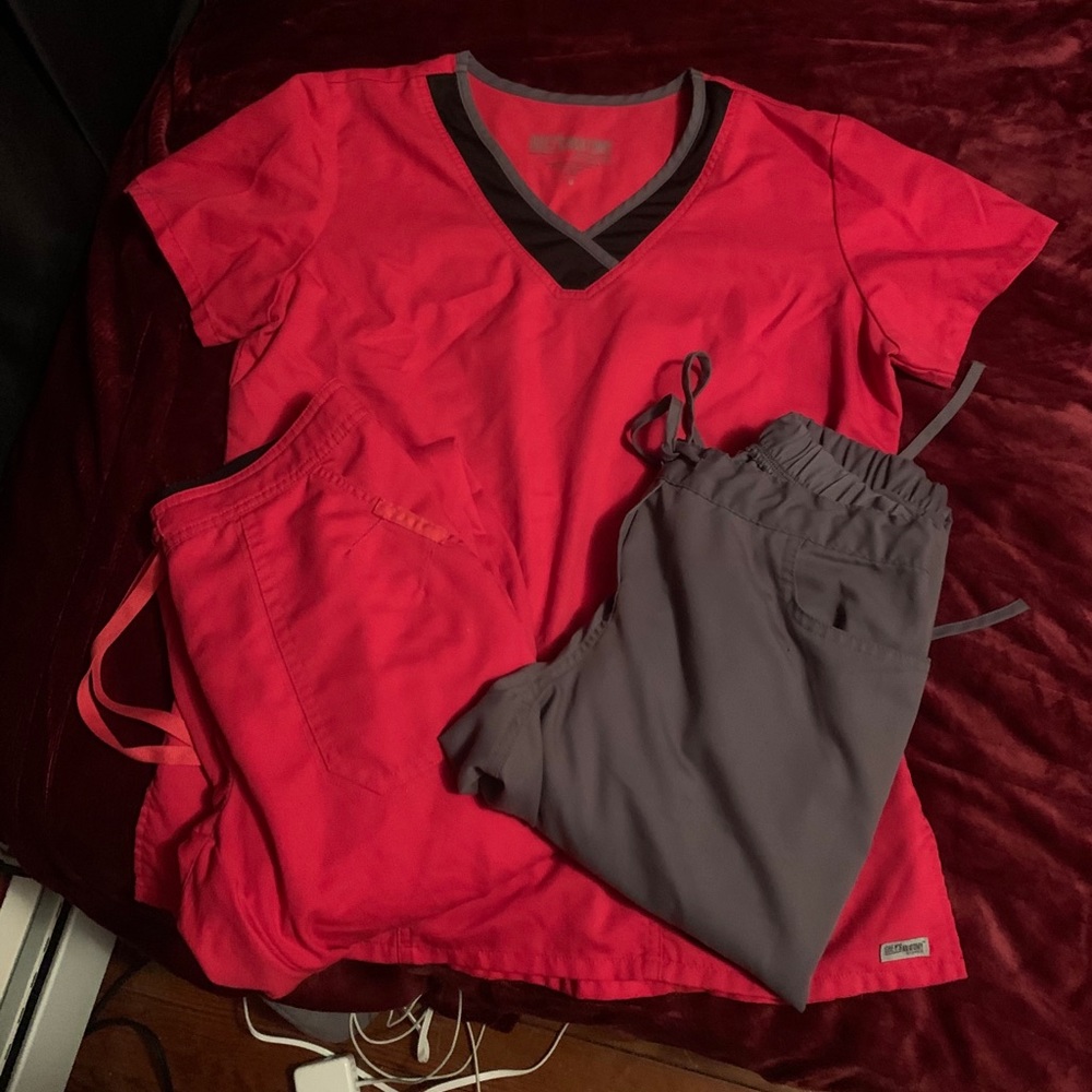 Pinkish red Greys anatomy scrubs